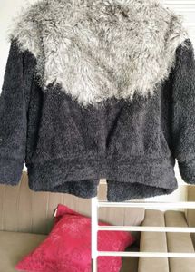 Fuzzy Black Cardigan with Faux Fur Collar