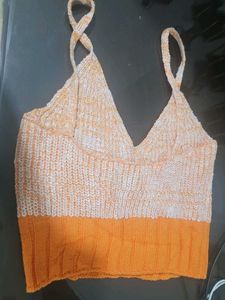 Orange &amp; White Knit Crop Top
