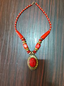 Brass Plated Red Stone Necklace..