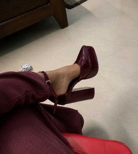 Burgundy Marry Platform Heels