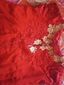 Elegant Red Embellished Top