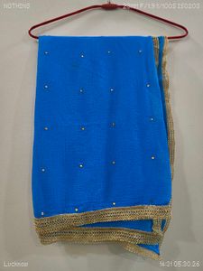 Vibrant Blue dupatta with Gold Embellishments