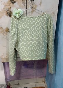 Sage Green Patterned Tie Front Top