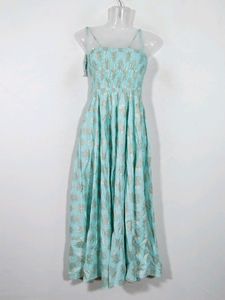 Light Cyan Blue Floral Printed Dress (Women)