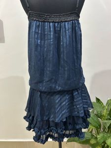 Blue Striped Ruffled Mini Dress