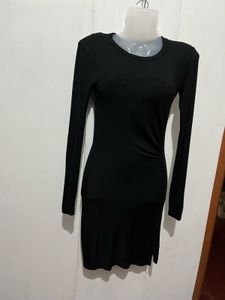 Black Long Sleeve Ruched Dress