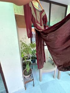 Elegant Maroon Ethnic Gown with Embroidery
