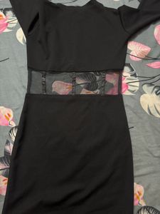 Chic Black Sheath Dress with Floral Waist