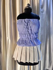 Blue Gingham Smocked Bandeau Top & Skirt Set