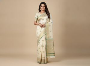 New Elegant Cream Saree with Gold Border
