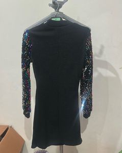 Sparkling Sequin Sleeve Black Dress
