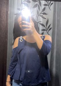 Stylish Cold Shoulder Navy Blue Top