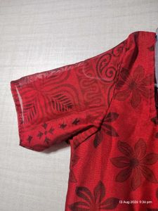 Red Floral 3 Tiered Dress, Square neck.