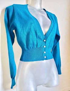 Teal Blue Cropped Knit Cardigan💙