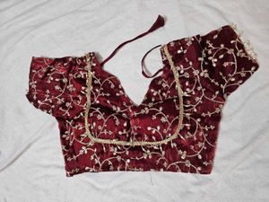 Fully Stitched Maroon Embroidered Blouse