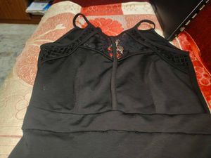 Black Lace Trim Camisole Dress