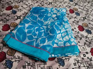 Pure Cotton Supernet White and Blue Saree🩵🤍