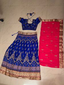 Stunning Blue &amp; Pink Embroidered Lehenga Choli