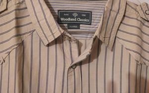 WOODLAND STRIPED COTTON CASUAL SHIRT IN FAWN COLOU