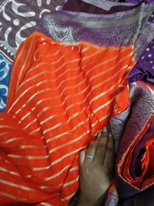 Orange n Purple georgette saree- blouse