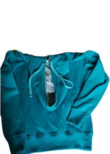 Women Sea Green Hoodie With Printed Cap