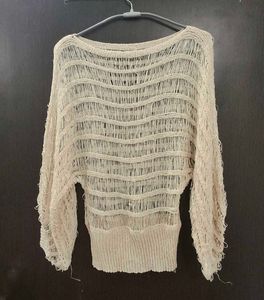 Aesthetic Distressed Open-Knit Batwing Sleeve Top