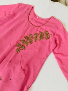 Pink Embroidered Kurta with Pants &amp; Dupatta