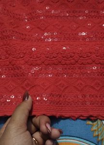Red Embellished Kurta with Sequins