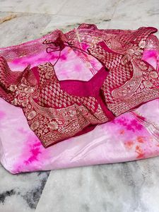 Elegant Pink Tie-Dye Saree