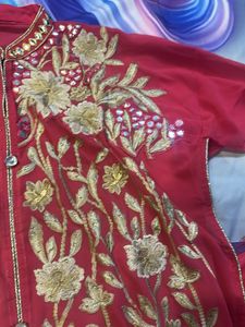 Elegant Red Kurta Set with Gold Embroidery