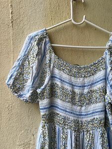 Brand New Zudio Boho Blue Floral Smocked Dress