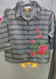 Striped Palazzo Set with Floral Embroidery