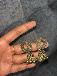 Antique Gold Peacock Jhumka Earrings