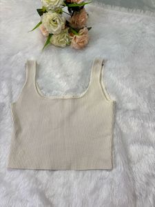 Cream Ribbed Square Neck Tank Top