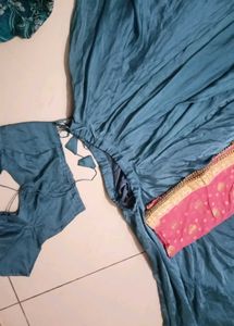 Teal Blue Lehenga Choli with Pink Dupatta
