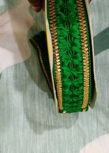 Emerald Green &amp; Gold Lace Trim