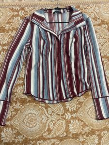 Striped Collared Button-Up Top