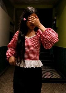 Red Gingham Crop Top with Lace Trim