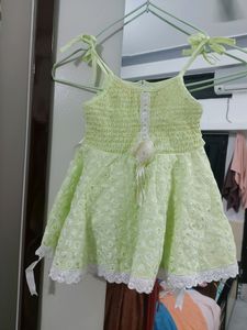 Light Green Cotton Frock With chikankari work