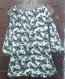 Stylish Cold Shoulder Butterfly Print Top