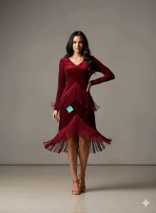 ❤️‍🔥Burgundy Velvet Fringe Dress❤️‍🔥