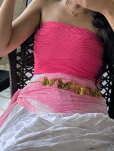 Pink &amp; White Tiered Lehenga Choli Set