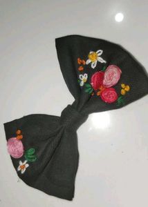 Floral Embroidered Hair Bow