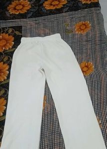 Cream Corduroy Flare Pants For Women