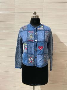 Pintresty 🌸Blue Patchwork Knit Cardigan