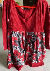 New Stylish Red Floral Long Top | Size 34 Bust