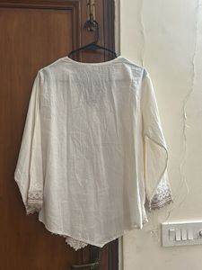 Boho Lace Trimmed Cream Tunic Top