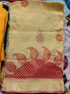 Beautiful Yellow Saree with Red Motifs