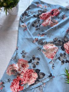 Light Blue Floral Print Ethnic Skirt
