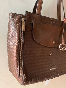 Allen Solly Brown Woven Tote Bag